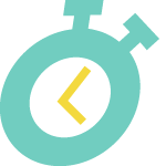 Teal stopwatch icon with a yellow clock hand