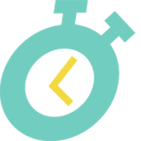 Teal stopwatch icon with a yellow hand on a black background
